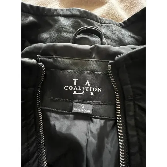 Lulus Women's Heartlines Black Vegan Leather Moto Jacket - Size S - Quilted - Picture 3 of 7